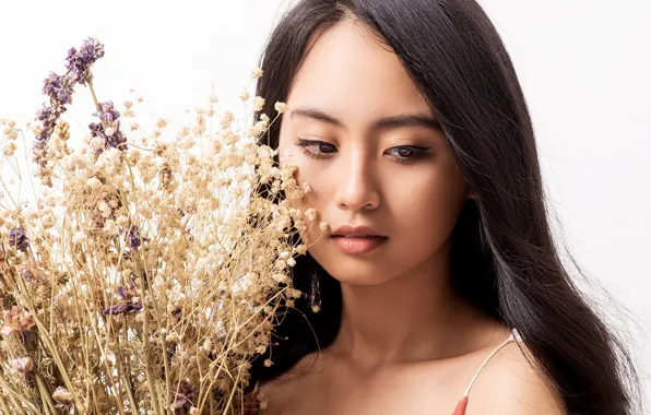 Picture girl, bouquet, Asian