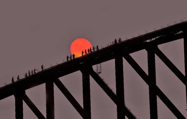 Sunset, silhouette, Australia, Sydney, Harbour Bridge
