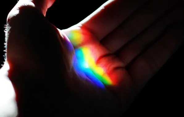 Macro, hand, rainbow, palm