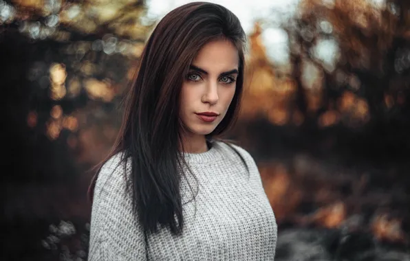 Portrait, makeup, hairstyle, brown hair, beauty, jacket, bokeh, Martin Kühn
