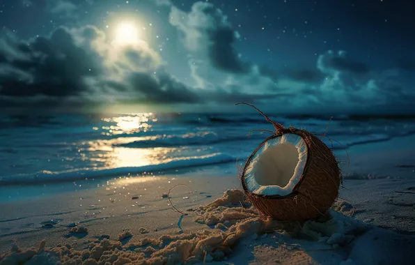 Sand, sea, wave, beach, the sky, stars, clouds, light