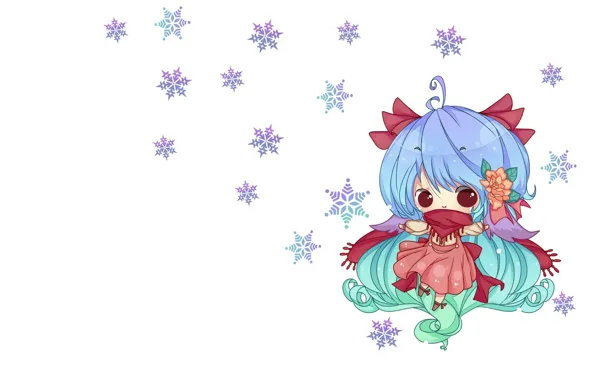 Snowflakes, anime, art, girl, Chibi