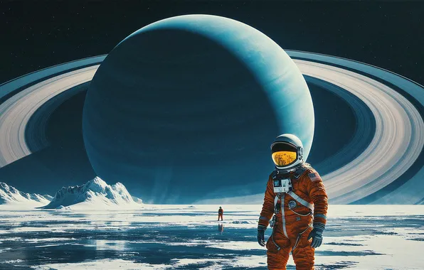 Saturn, planet, astronaut, icy