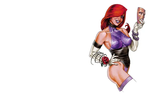 Chest, girl, smile, rose, mask, comic, Joseph Michael Linsner