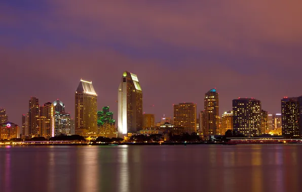 Night, lights, skyscraper, home, USA, San Diego