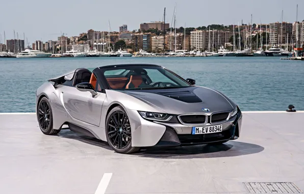 The sky, the city, grey, shore, BMW, Parking, Roadster, pond