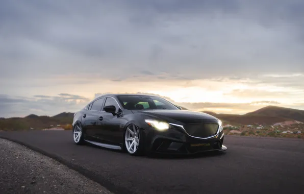 Light, Mazda, Mazda 6, Front, Sun, Mountains, Road, Sedan