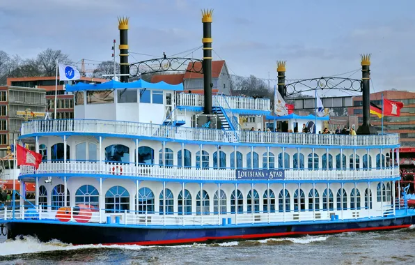 Retro, steamer, walk, Hamburg