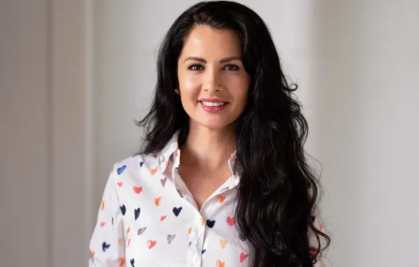 Wallpaper look, girl, face, smile, model, hair, brunette, Victoria Bell