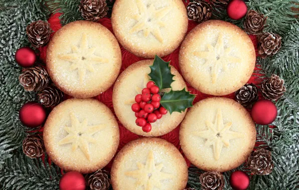 Branches, balls, tree, berry, Christmas, New year, bumps, cakes