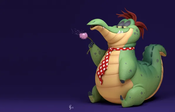 Picture crocodile, children's, Ran - the Alligator, David Barrero, flower.