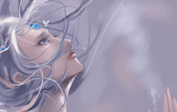 Girl, butterfly, crying