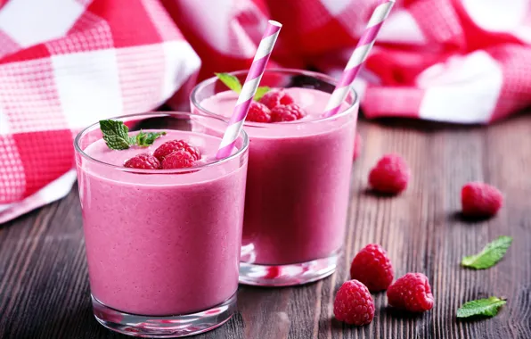 Berries, raspberry, milk, cocktail, tube, smoothies