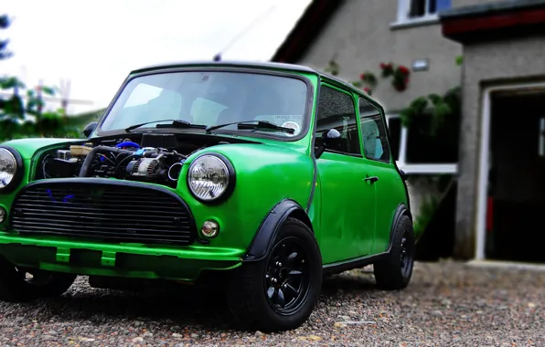 Auto, Mini, Retro, Green, Machine, Engine, Grille, Day