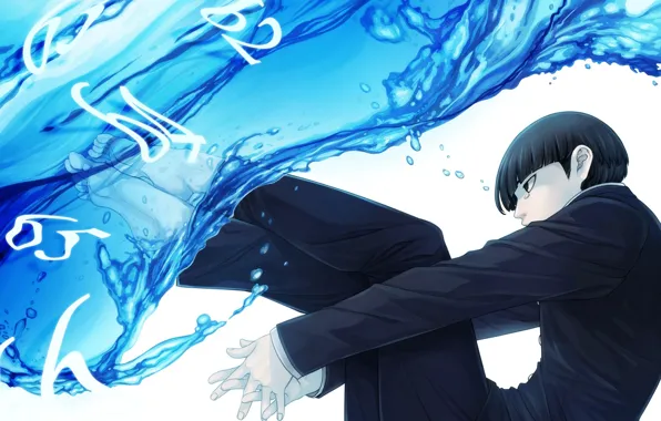 Wallpaper figures, water, Mob Psycho 100, art, guy, anime