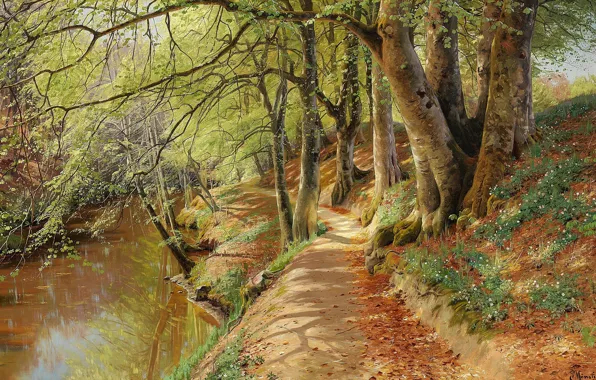 Picture Trees, Picture, River, Peder Mork Monsted, Peter Merk Of Menstad, Peder Mørk Mønsted, Danish painter, …