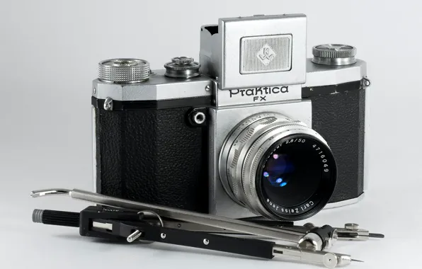 Picture retro, camera, the compass, Praktica, Carl Zeiss