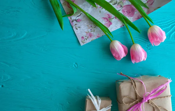Picture flowers, gift, tulips, pink, wood, pink, flowers, romantic