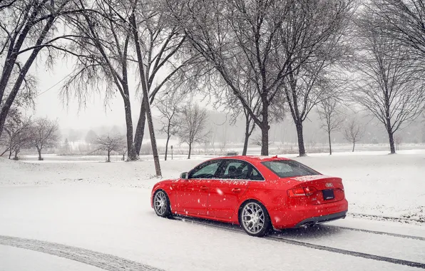 Winter, snow, Audi, Audi, red, red