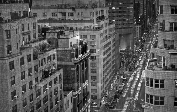 Picture rain, black and white, New York