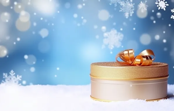 Winter, snow, snowflakes, box, gift, Christmas, New year, bow