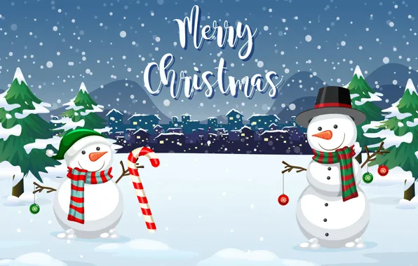 Winter, Snow, Smile, Christmas, New year, Two, Merry Christmas, Snowmen