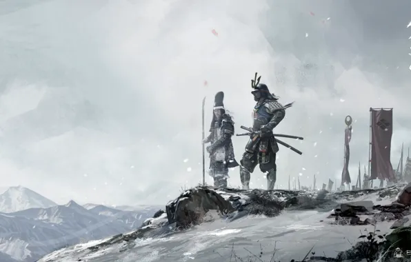 Picture winter, snow, Asia, Japan, warriors, samurai, warlords, David Benzal