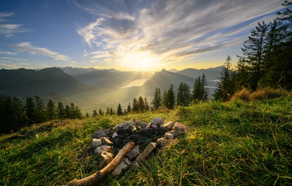 Mountains, morning, Switzerland, Alps