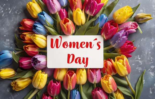 Flowers, bouquet, colorful, tulips, happy, March 8, flowers, tulips