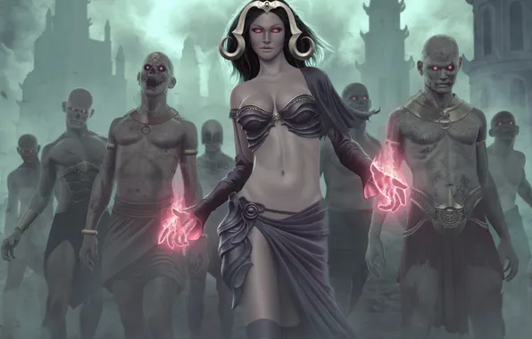 Girl, darkness, MAG, corpses, art, dead, Necromancer, Magic the Gathering