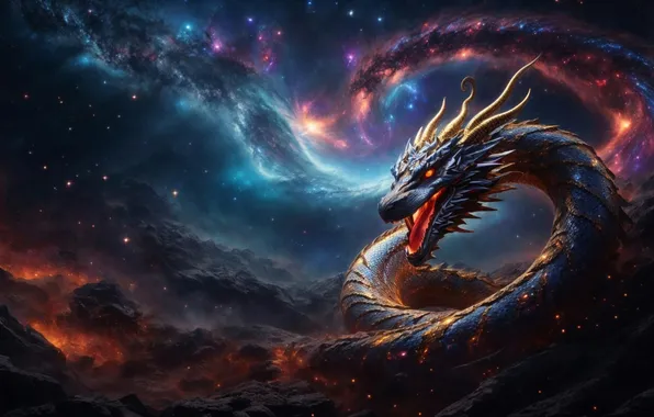 Picture Fantasy, stars, dragon