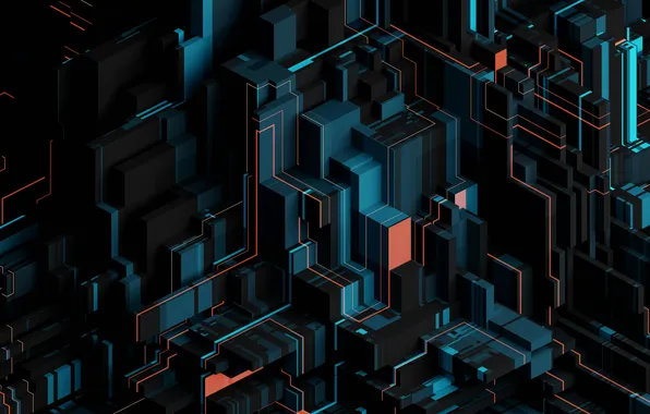 Abstract, Geometric, Futuristic, Patterns, Dark blue, 3D background, Dark theme, Abstract background