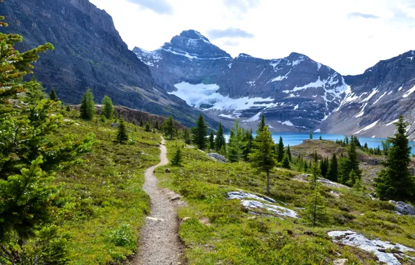 Mountains, lake, Canada, path, Mount Revelstoke National Park