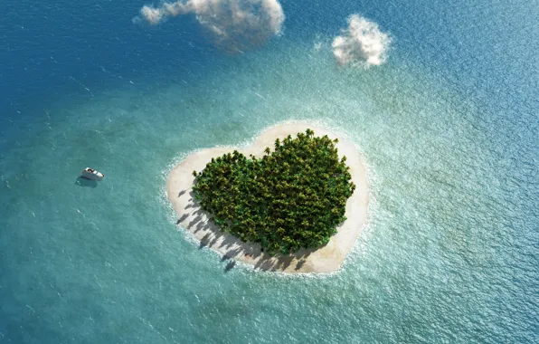 Picture Nature, Sea, Heart, Island, Tropics, Top