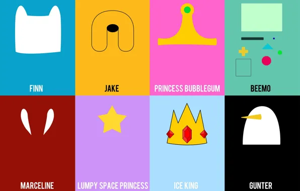 Picture Jake, Adventure Time, Finn, Marceline, Gunter, Ice King, Lumpy Space Princess, Princess Bubblegum