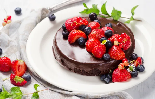 Berries, chocolate, cake, cream, dessert, cocolate cakes