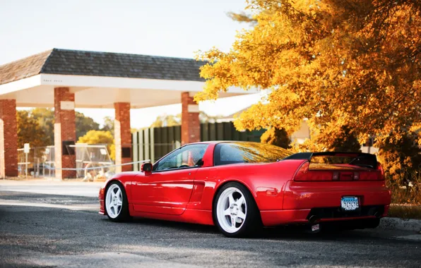 Autumn, light, trees, Honda, red, NSX