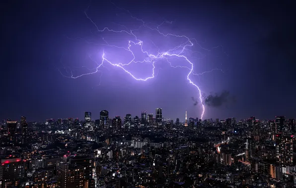 The sky, night, lights, zipper, panorama, Tokyo, Japan
