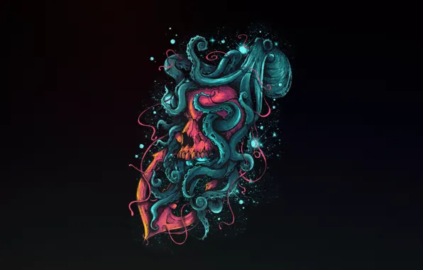 Minimalism, Skull, Style, Background, Octopus, Art, Tentacles, Style
