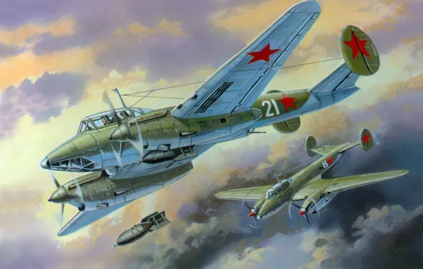 Picture figure, bombers, plaque, dive, PE-2