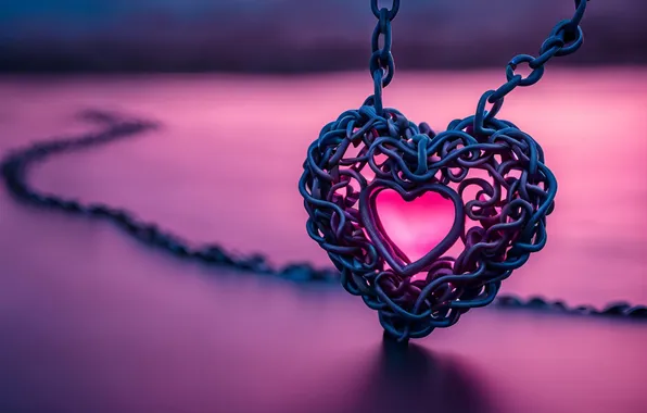 Love, holiday, heart, pendant, decoration, chain, heart, pink background