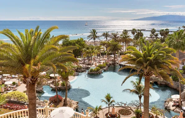 Sea, palm trees, pool, the hotel, Spain, Tenerife, The Canary Islands, Gran Bahia del Duque