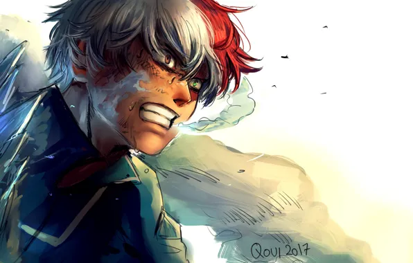 Anger, smoke, anime, art, Boku no Hero Academy, My hero Academy, Todoroki Shoto