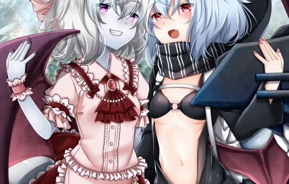 Sexy, cleavage, thighhighs, dress, girls, boobs, anime, wings