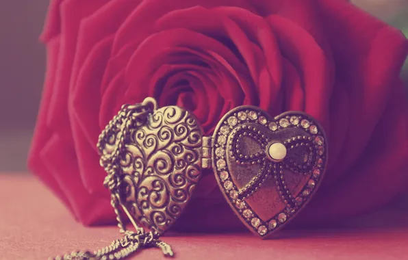 Photo, roses, pendant, hearts, beads