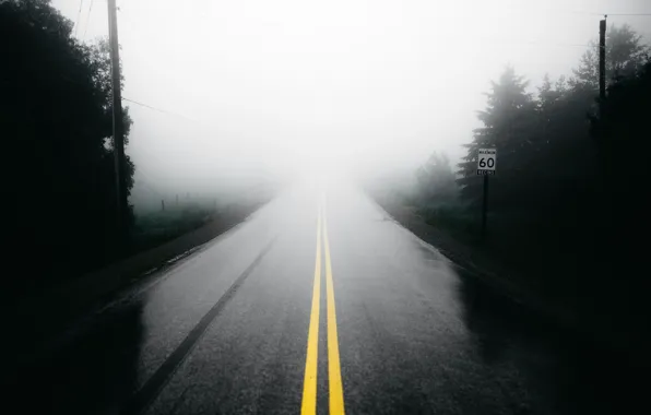 Picture road, fog, mood, sign, melancholy
