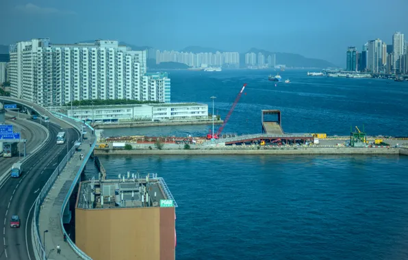 Picture road, bridge, city, Hong Kong, road, bridge, harbour, Hong Kong