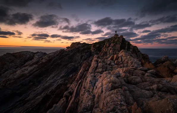 Sea, the sky, sunset, rock, open, rocks, shore, people