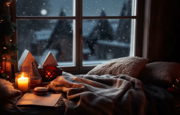Comfort, heat, room, furniture, interior, pillow, candles, Christmas