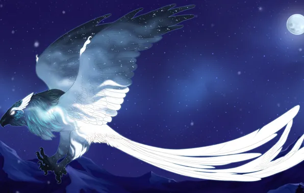 The moon, wings, being, paws, beak